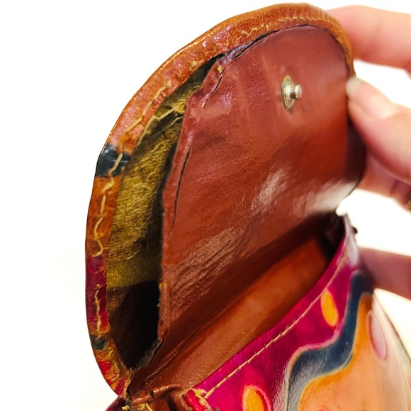 Vintage 1993 MTC India Hand Painted Leather Wallet Multicolour Coin Purse Red - Picture 13 of 16